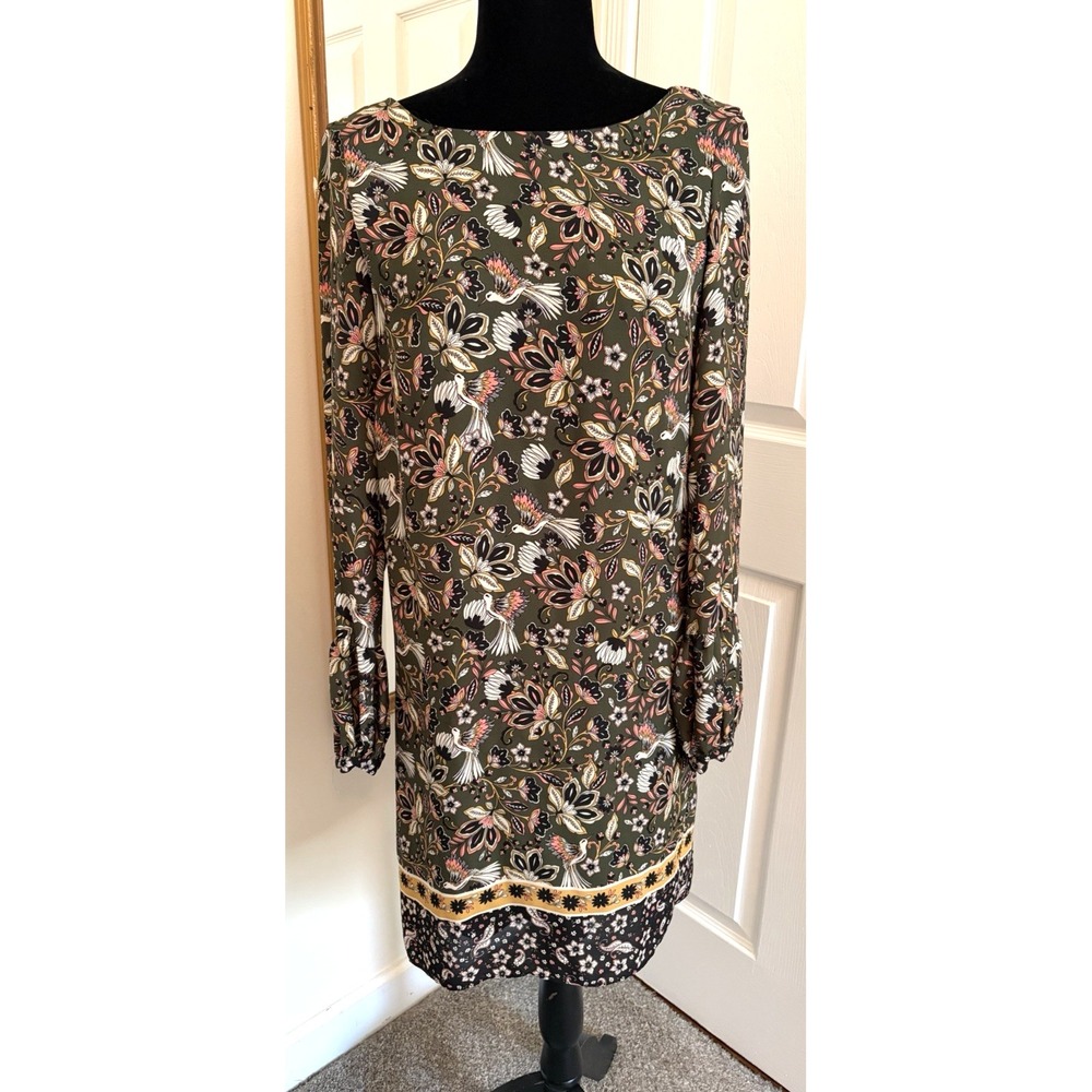 Laundry by‎ Shelli Segal dress sz 6 Olive Green Large floral Shift